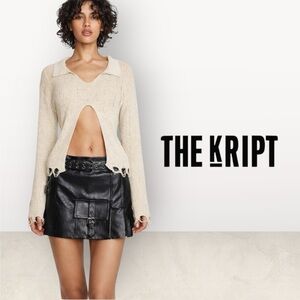 The Kript Leelie Cream Cutout Knit Long Sleeve Collared Sweater Top Small